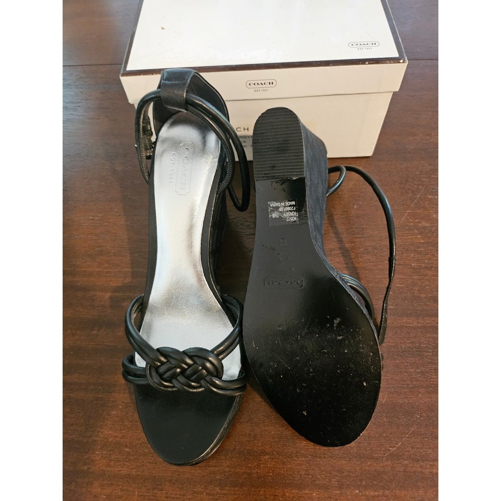 Coach Kinsey Soft Nappa Wedge Sandals Womens 7.5 Black Signature Jacquard A3577 - Picture 10 of 11